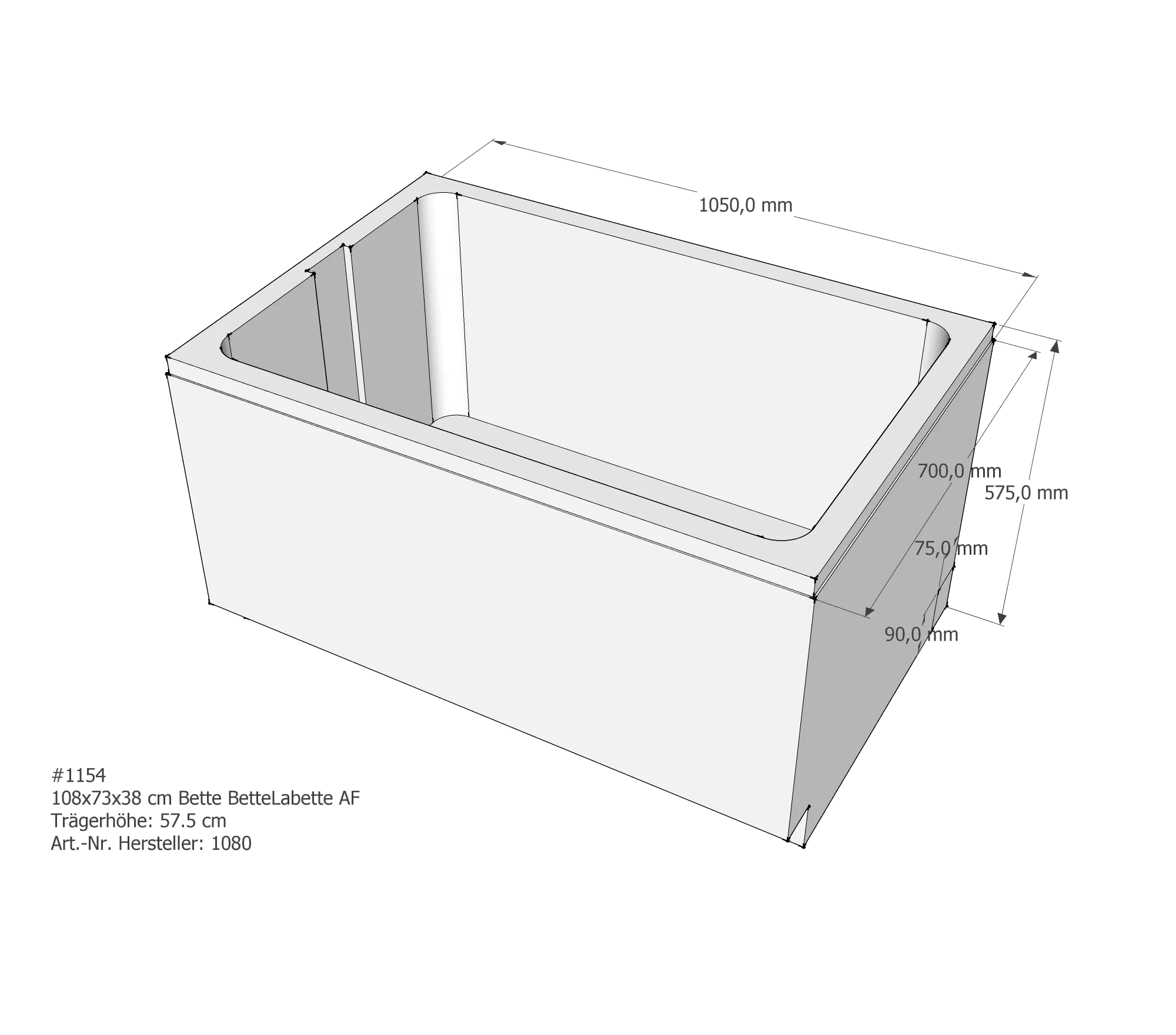 Badewannenträger für Bette La 108 × 73 × 38 cm Badewannenträger für Bette La 108 × 73 × 38 cm