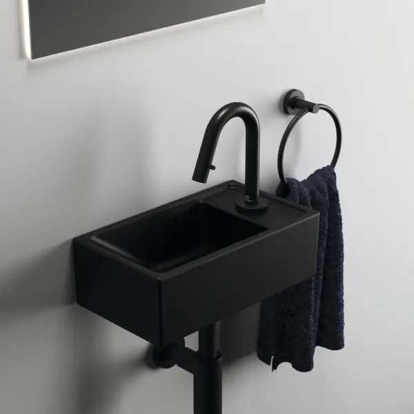 Waschbecken „i.lifeS“ 37 × 21 × 12 cm, Hahnlochposition rechts in Schwarz Matt Waschbecken „i.lifeS“ 37 × 21 × 12 cm, Hahnlochposition rechts in Schwarz Matt