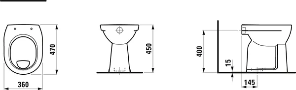 Laufen Stand-Flachspül-WC Keramikhöhe 45 cm „Pro“ 360 × 450 × 470 mm in Weiß, Abgang senkrecht