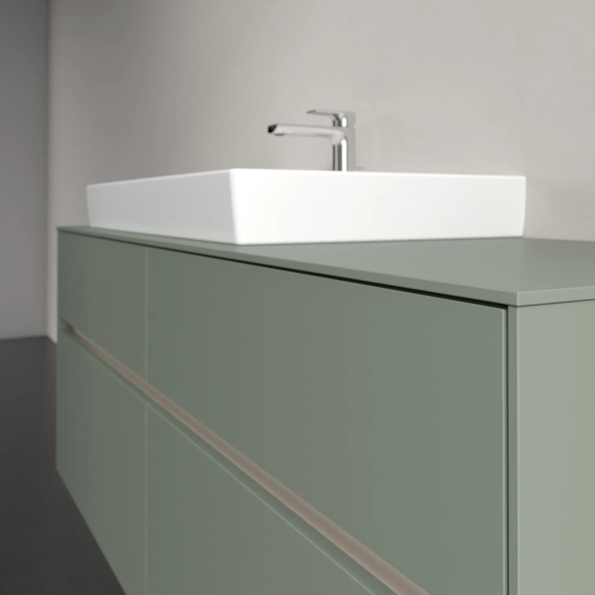 Villeroy & Boch Waschtischunterschrank „Collaro“ 1400 × 548 × 500 mm Soft Green, ohne Beleuchtung, für Becken links