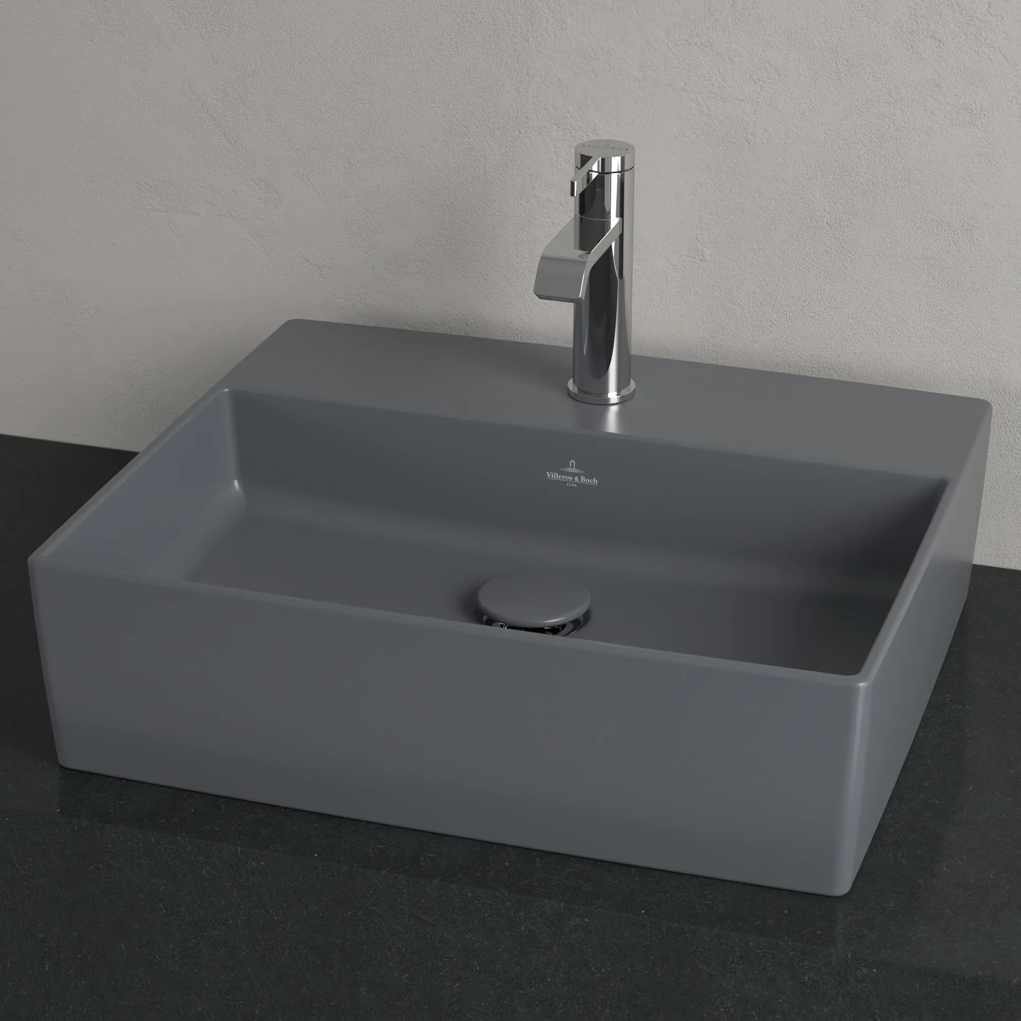 Villeroy & Boch Aufsatzwaschtisch aus TitanCeram „Memento 2.0“ 498 × 420 × 139 mm, mit Hahnlochbohrung, Hahnlochposition mittig in Graphite