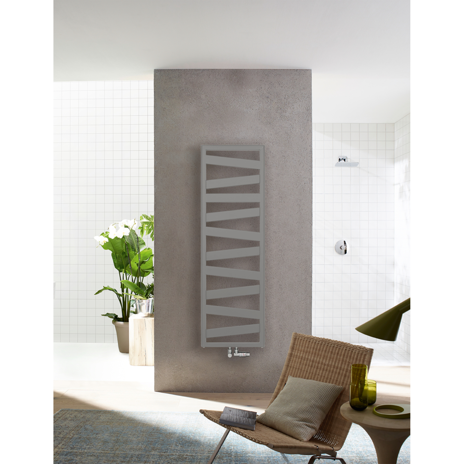 Zehnder Design-Heizkörper Ribbon RB-100-050, 965x30x500 mm, weiß (Alu), montagefertig mit Wandkonsolen