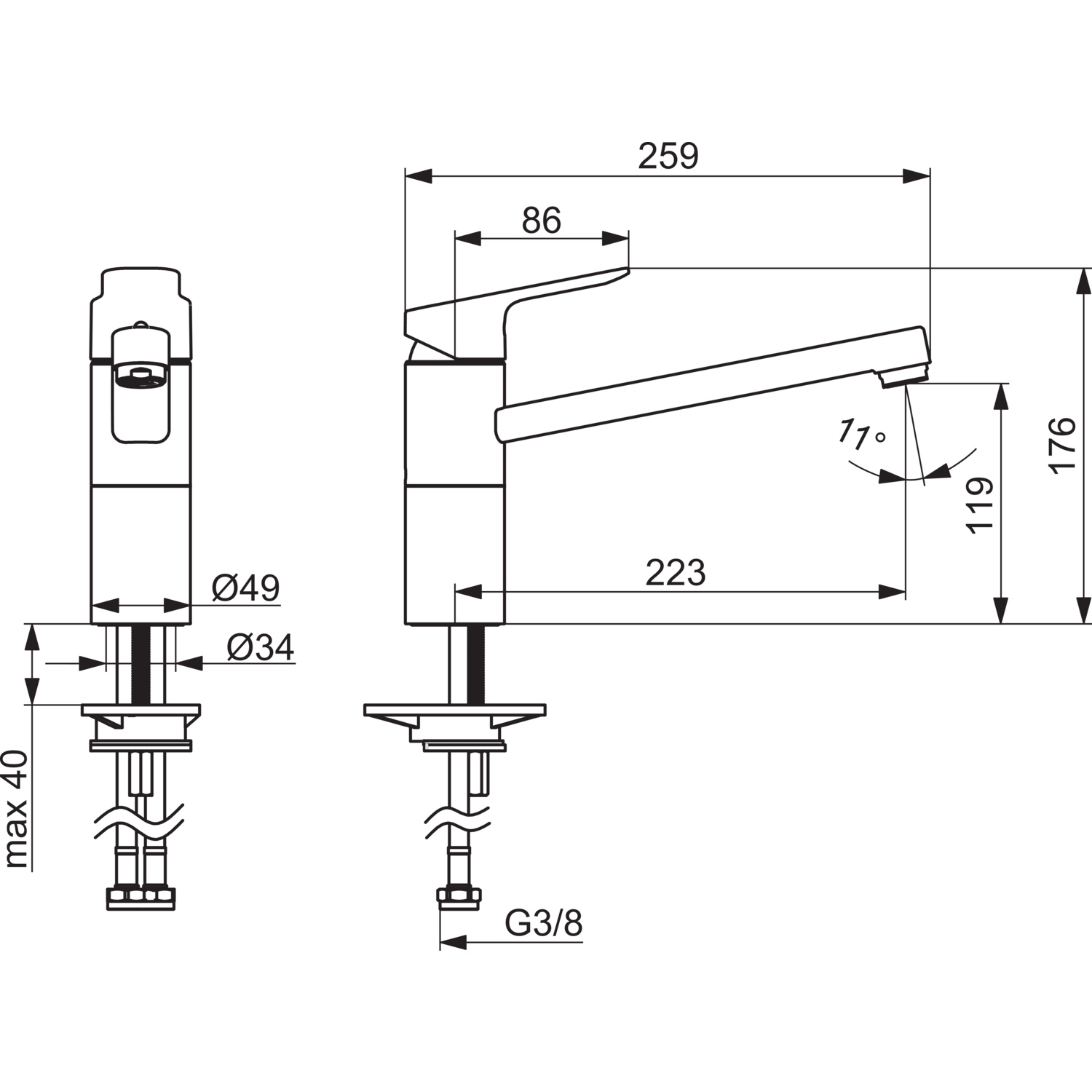 Hansa Einhand-Küchenarmatur „Basic“ Ausladung 223 mm in chrom Hansa Einhand-Küchenarmatur „Basic“ Ausladung 223 mm in chrom