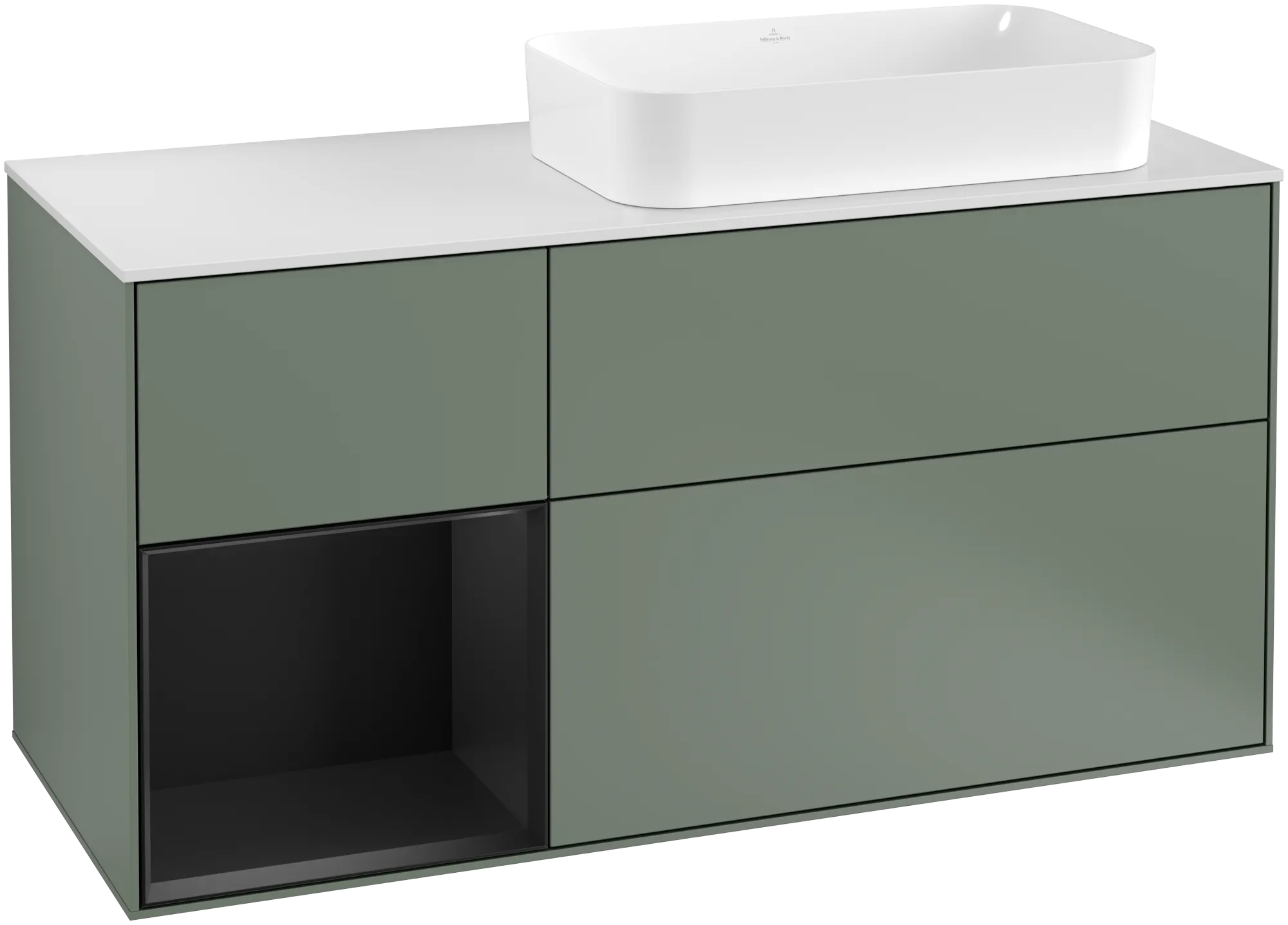 Villeroy & Boch Finion Waschbeckenunterschrank F27 1200x603x501mm Olive Matt Lacquer/Black Matt Lacquer/Glass White Matt