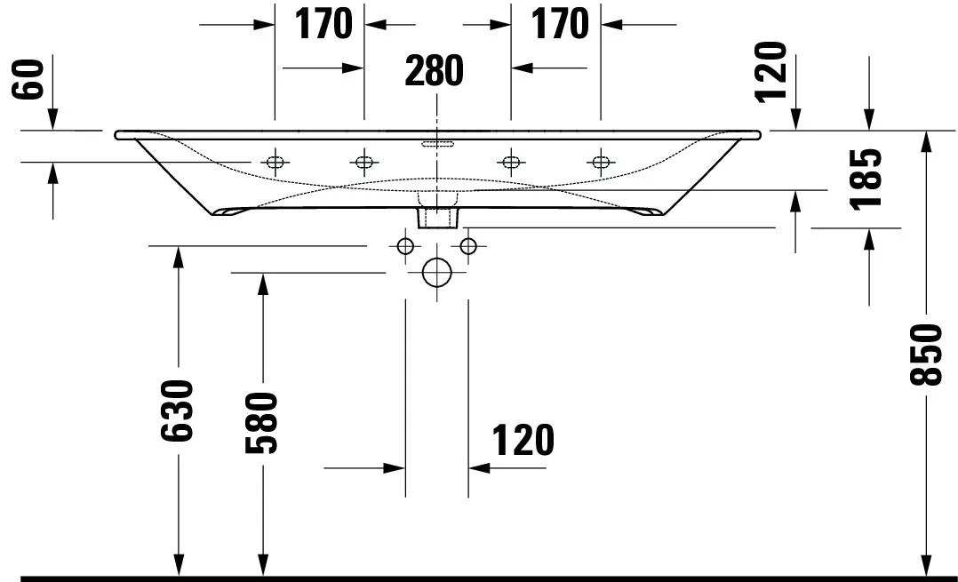 Möbelwaschtisch Viu 1230mm, Weiß mitÜL, mitHLB, 1 HL mitte