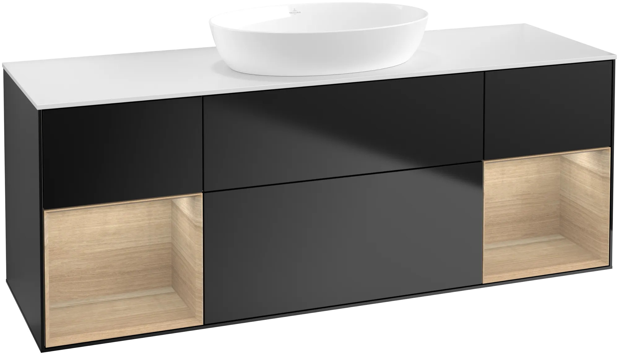 Villeroy & Boch Finion Waschbeckenunterschrank GD0 1600x603x501mm Black Matt Lacquer / Oak Veneer / Glass White Matt