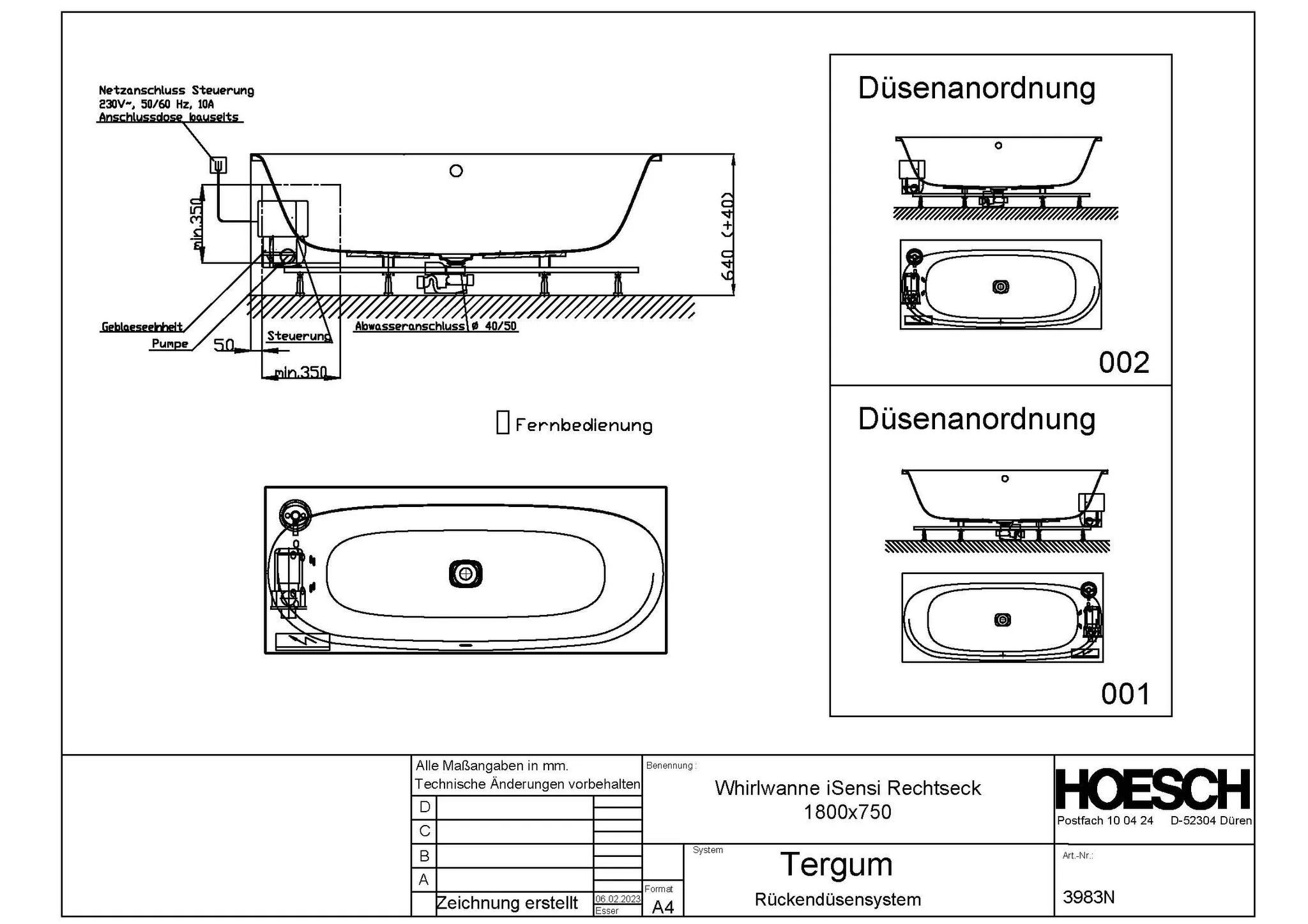 Whirlwanne iSensi Rechteck 1800x750 mit System Tergum, weiß/verchromt/Motor links