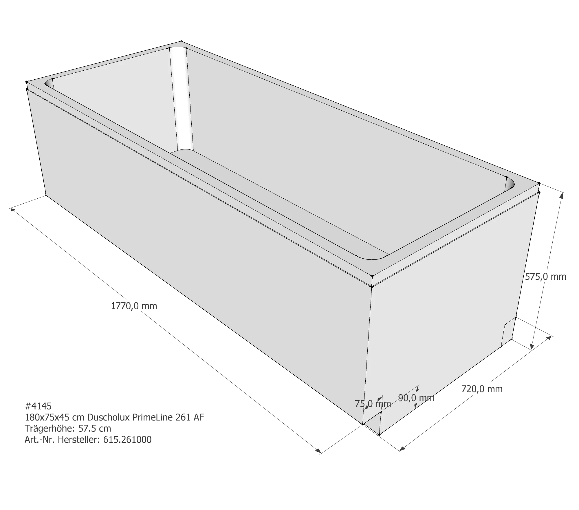 Badewannenträger für Duscholux PrimeLine 261 180 × 75 × 45 cm Badewannenträger für Duscholux PrimeLine 261 180 × 75 × 45 cm