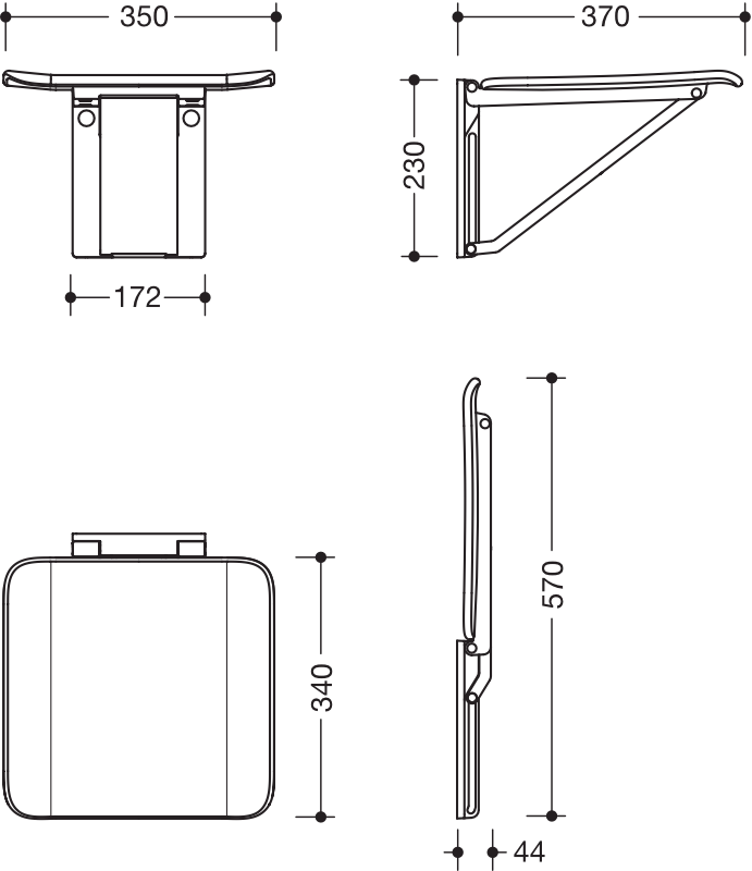 Klappsitz „System 900“ in Tiefschwarz