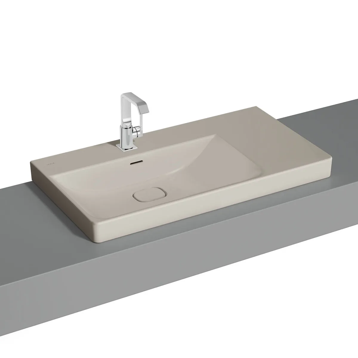 VitrA New Metropole Aufsatzwaschtisch wandgebunden rechteckig asymmetrisch 90 x 47 cm Becken links Ablage rechts mit Hahnloch mit Überlaufschlitz Taupe Matt VitrA New Metropole Aufsatzwaschtisch wandgebunden rechteckig asymmetrisch 90 x 47 cm Becken links Ablage rechts mit Hahnloch mit Überlaufschlitz Taupe Matt