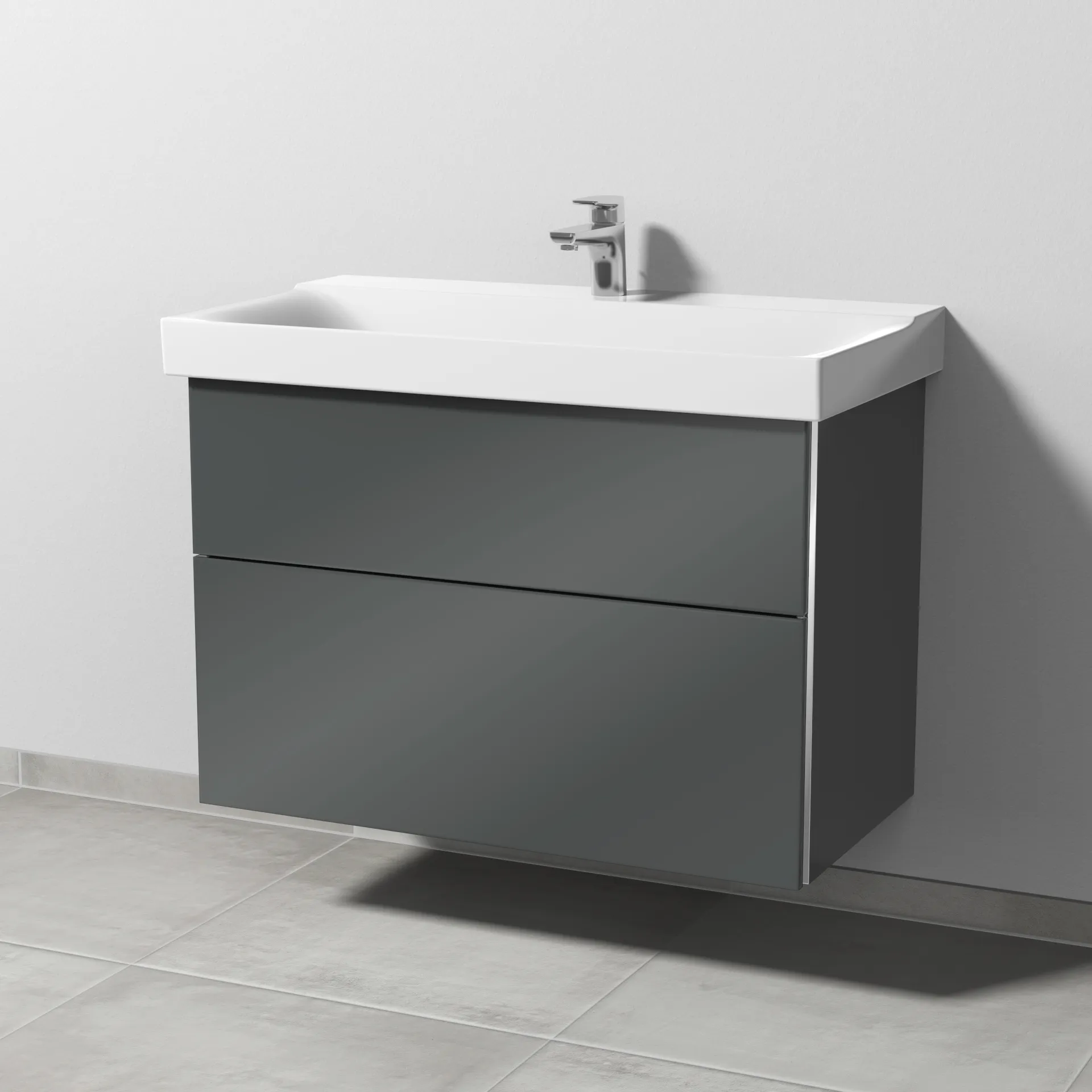 Sanipa Waschtischunterschrank „3way“ passend zu Keramik-Waschtische Xeno2 von Geberit 850 × 593 × 452 mm in Anthrazit (glanz), Becken mittig