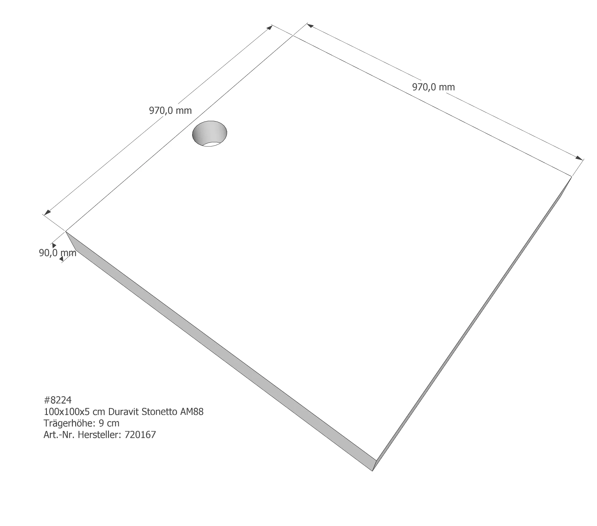 Duschwannenträger für Duravit Stonetto 100 × 100 × 5 cm Breite: 100 cm / Länge: 100 cm