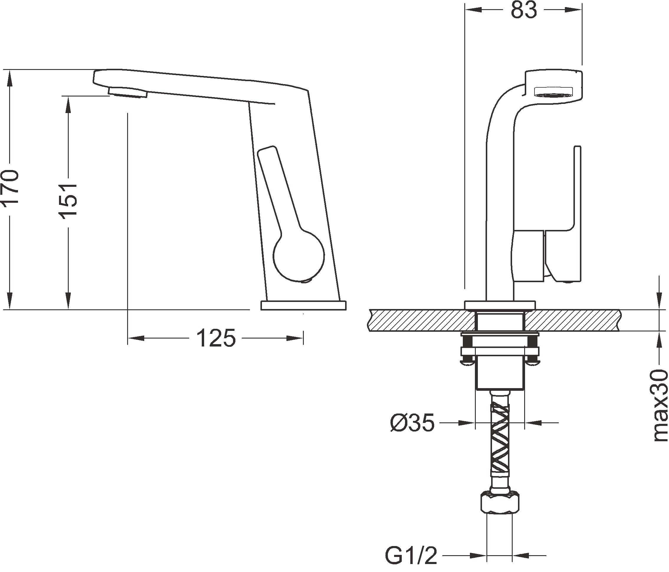 Waschtisch-Einhandbatterie AqvaFlow - Klick-Klack-Ablaufgarnitur 1"1/4 - Kartusche mit keramischen Dichtscheiben - flexible Druckschläuche 3/8", DVGW W270 - Durchflussmenge: 6,0 l/min - chrom