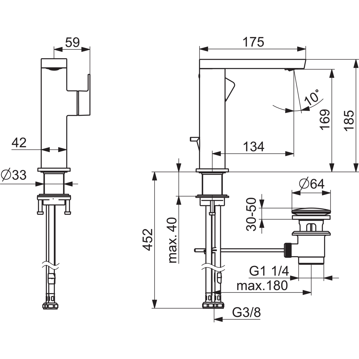 HA Einhebelmischer Waschtischbatterie HANSASTELA 5715 Ablaufgarnitur mit Zugstange Ausladung 175mm Chrom