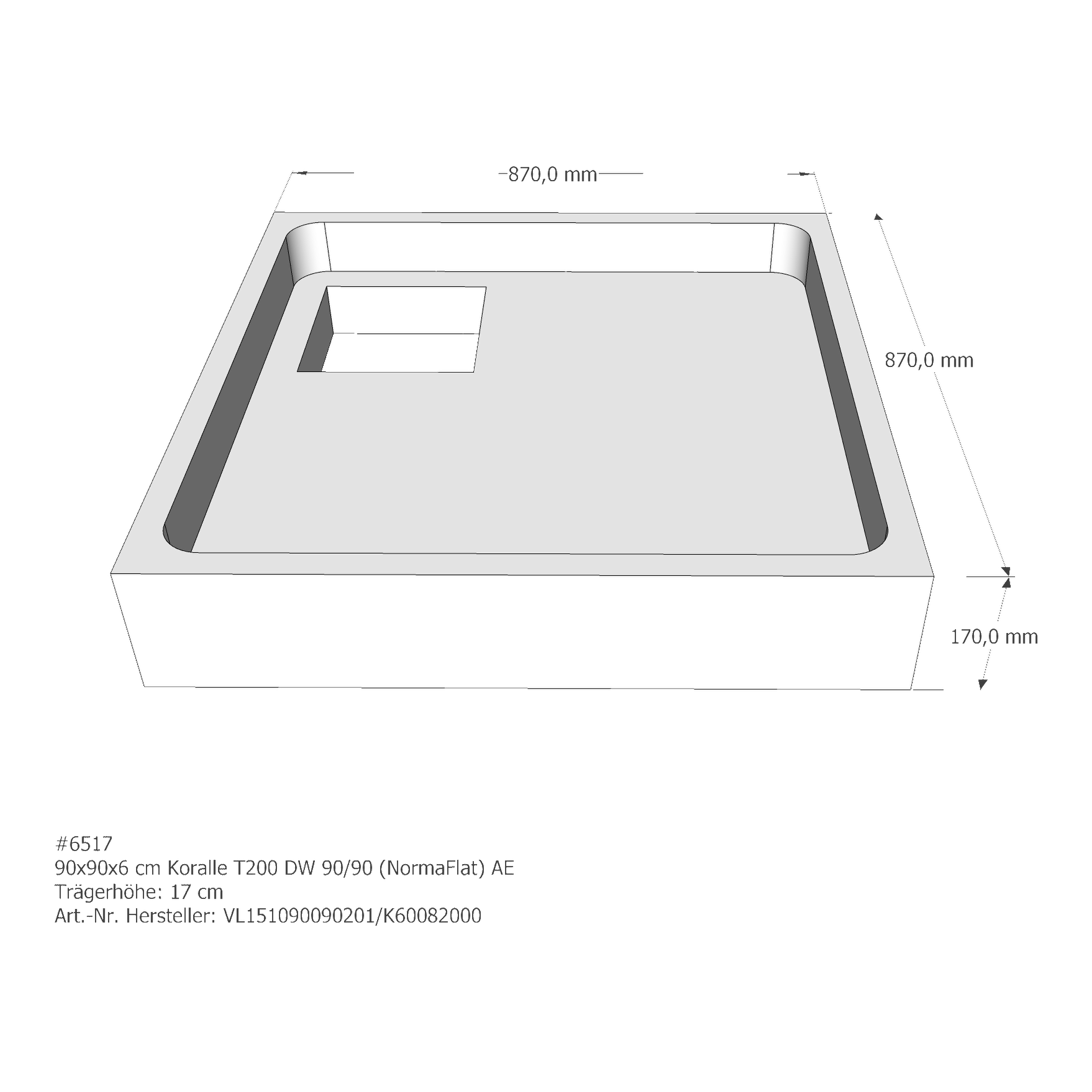 Duschwannenträger für Koralle T200 DW 90/90 (Norma) 90 × 90 × 6 cm Duschwannenträger für Koralle T200 DW 90/90 (Norma) 90 × 90 × 6 cm