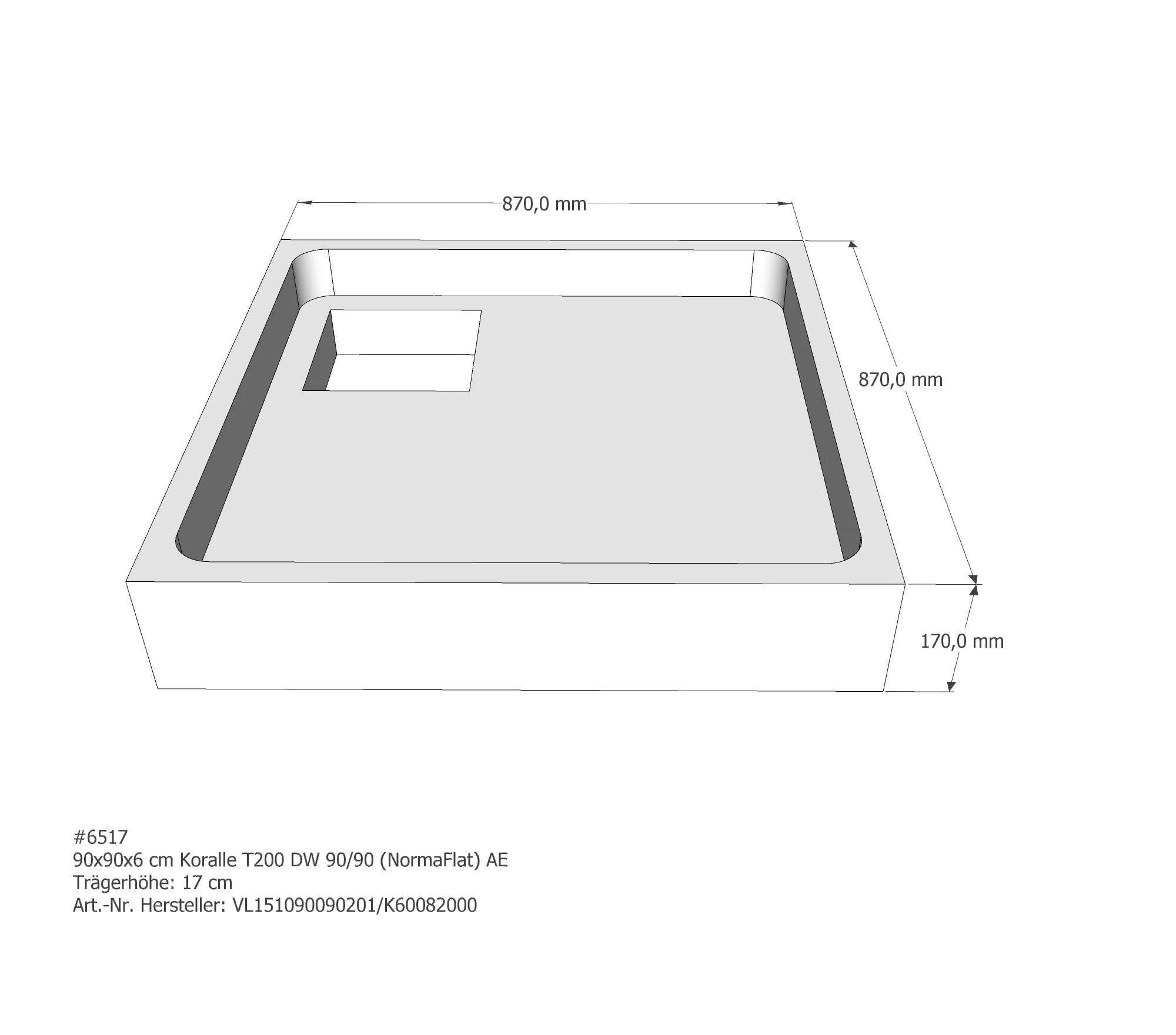 Duschwannenträger für Koralle T200 DW 90/90 (Norma) 90 × 90 × 6 cm Duschwannenträger für Koralle T200 DW 90/90 (Norma) 90 × 90 × 6 cm