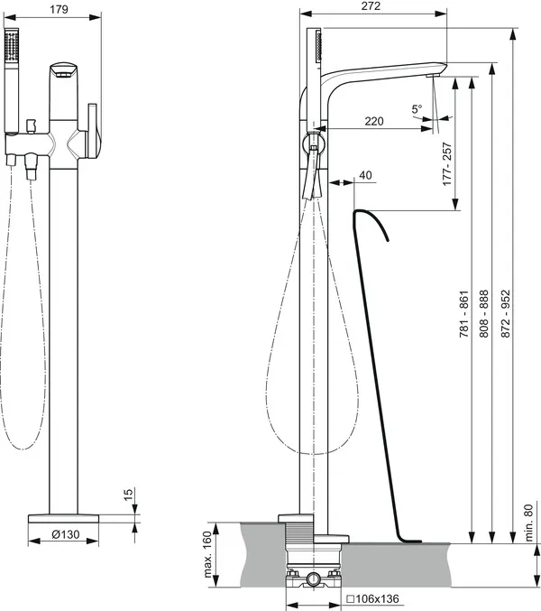 Einhand-Wannenarmatur „Melange“ Ausladung 220 mm