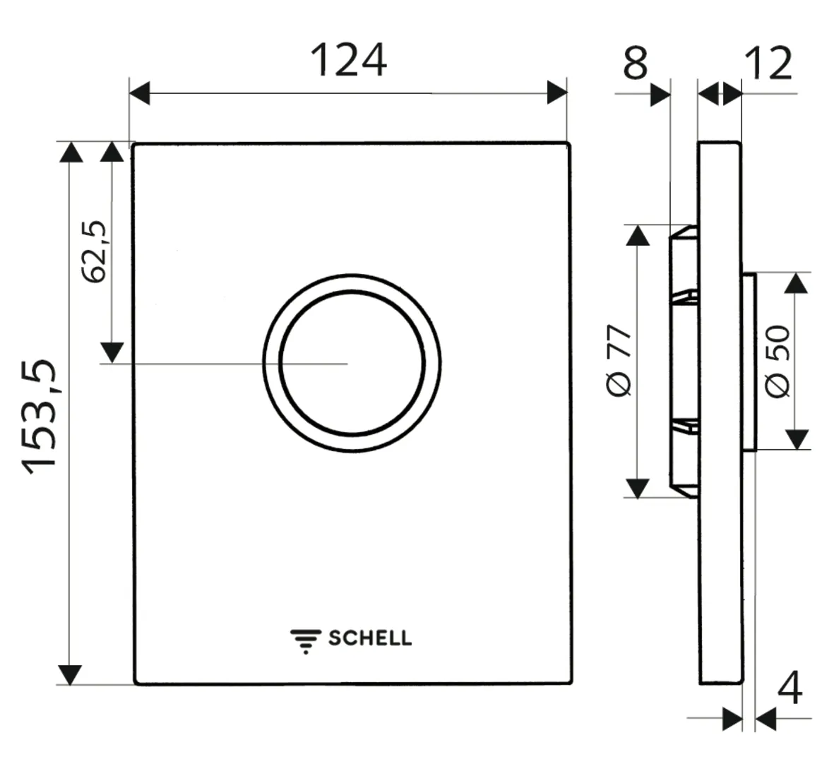 Urinal-Betätigungsplatte EDITION, Design-Betätigungsplatte, Betätigungstaste, einstellbar: 1,0 - 6,0 l, B 124 mm x H 153,5 mm x T 12 mm, Frontplatte chrom