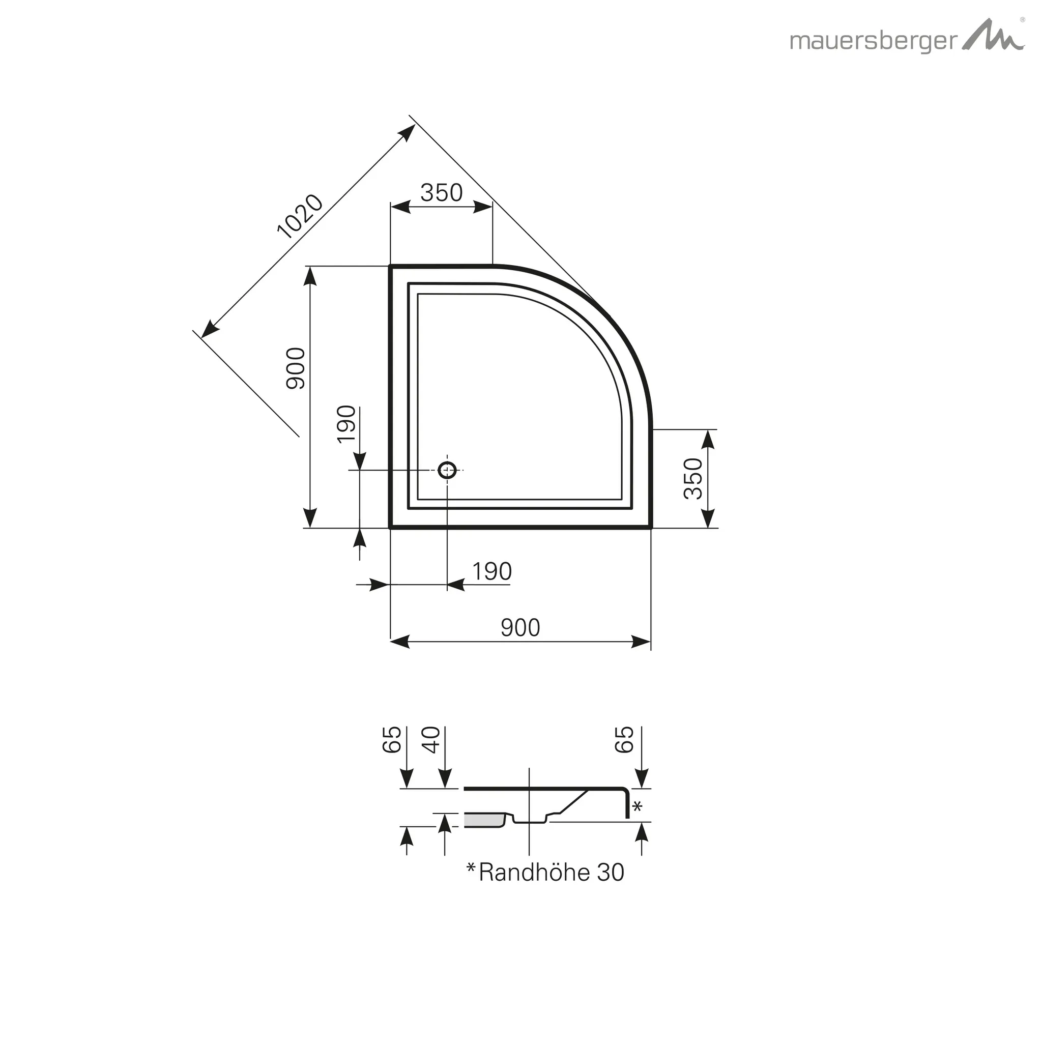 Mauersberger aphylla Acryl-Duschwanne Viertelkreisform Mauersberger aphylla Acryl-Duschwanne Viertelkreisform