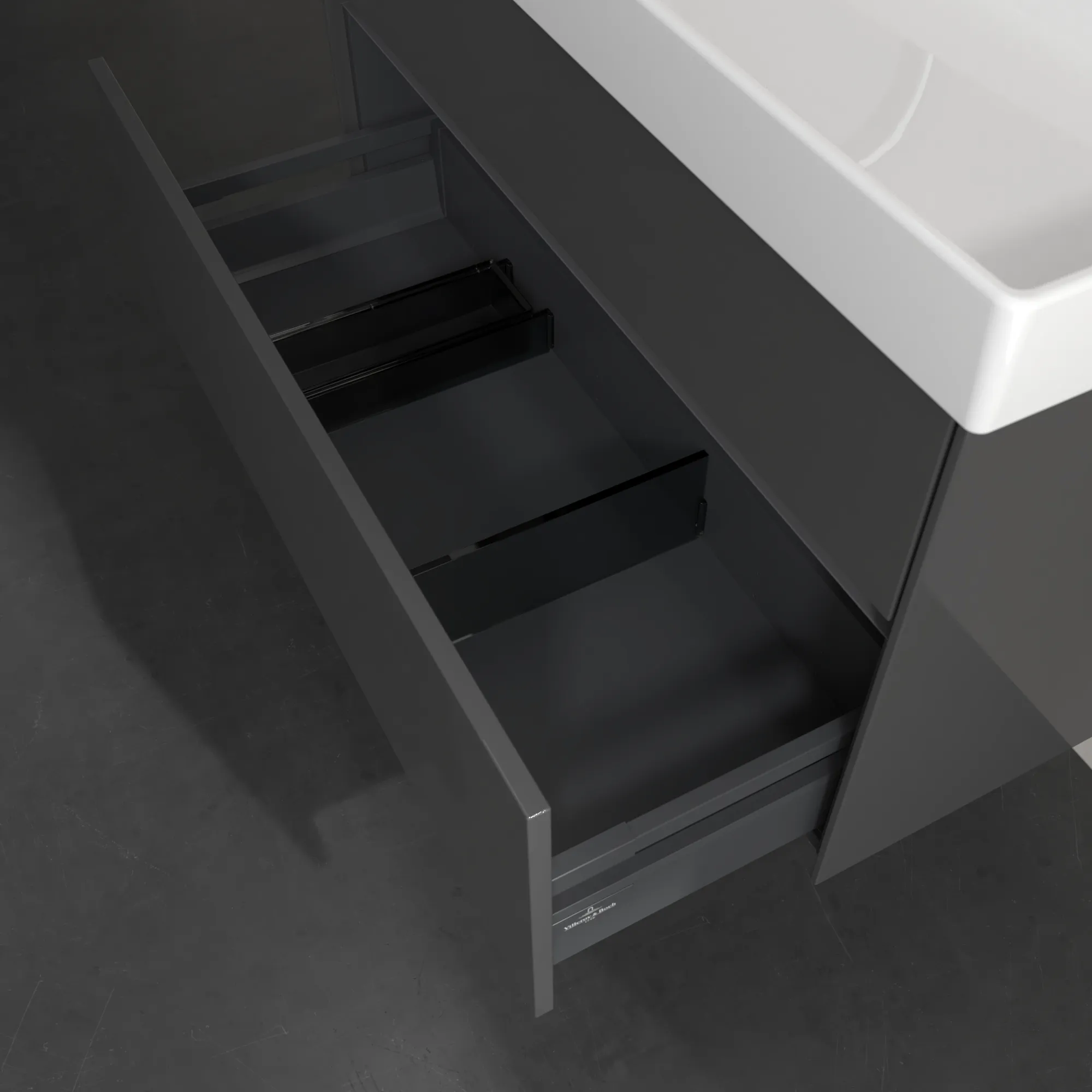 Villeroy & Boch Waschtischunterschrank „Collaro“ 954 × 546 × 444 mm Glossy Grey, für Becken mittig, mit Beleuchtung