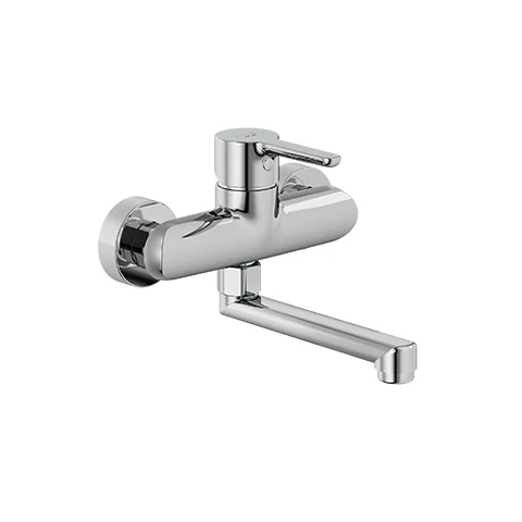 Kludi-M1 Spültisch-Wand-Armatur DN 15 Chrom, 160 mm, Einhebelmischer, Wandmontage, geschlossener Hebel, Metall, schwenkbarer Auslauf