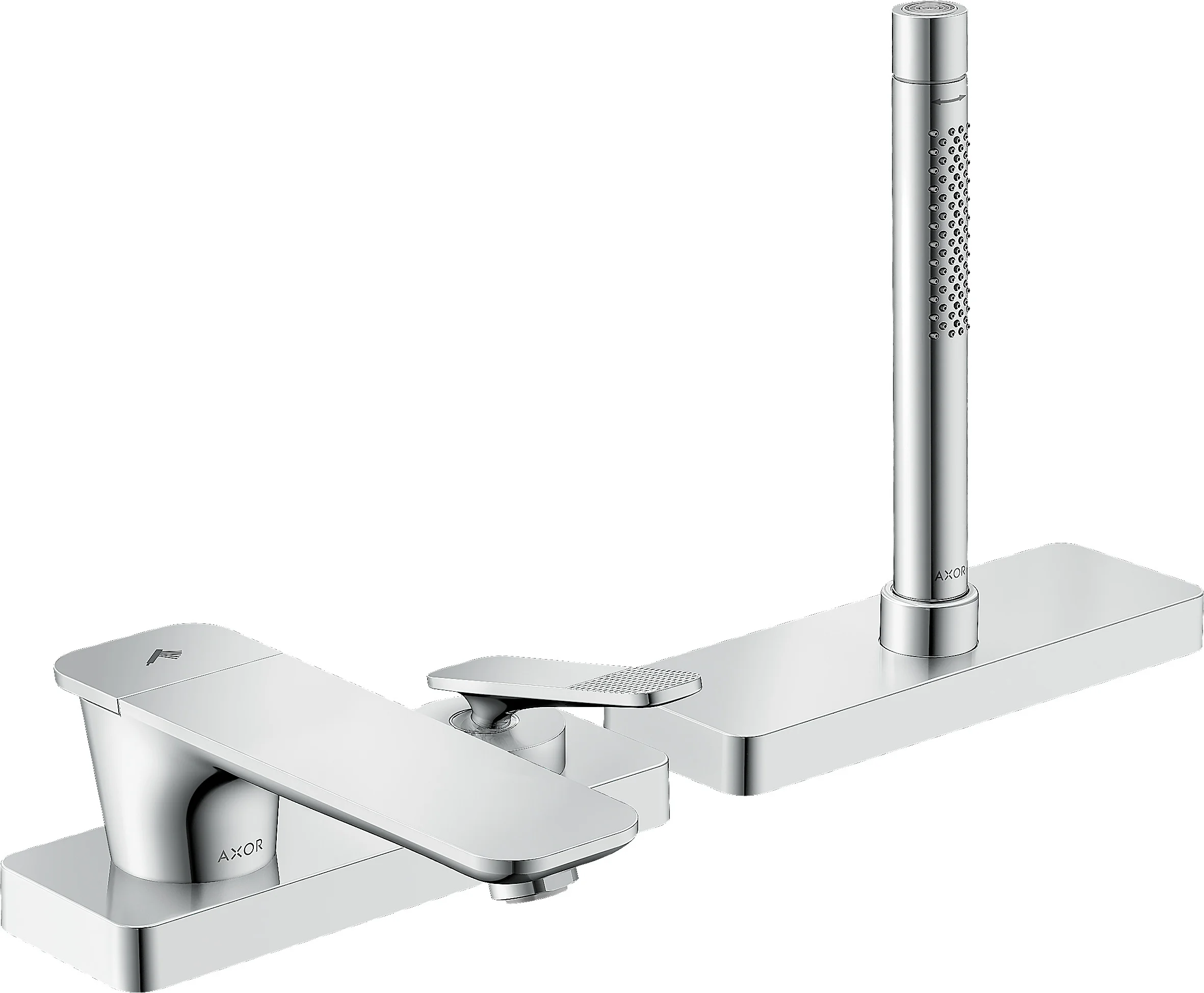Hansgrohe AXOR Citterio C 3-Loch Wannenmischer Cubic cut Chrom, Ausladung 155 mm, max. Durchfluss 20 l/min, sBox für leise Schlauchführung