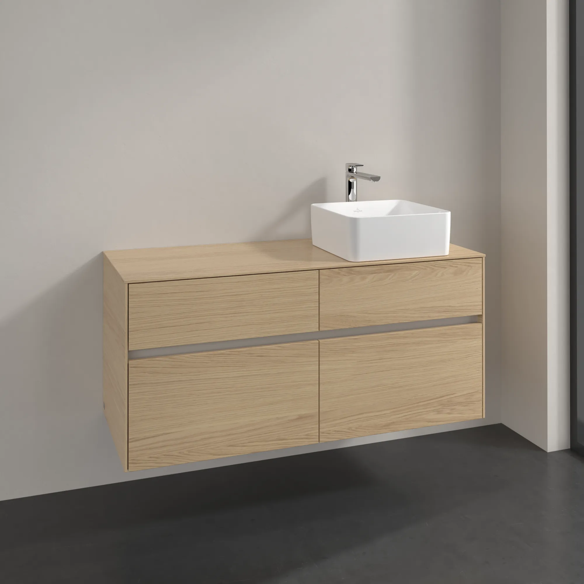 Villeroy & Boch Waschtischunterschrank „Collaro“ 1200 × 548 × 500 mm Nordic Oak, ohne Beleuchtung, für Becken rechts
