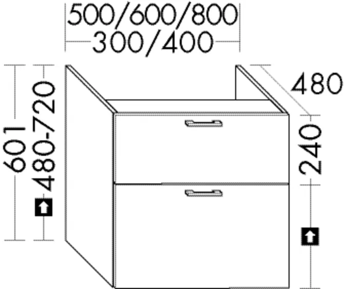 Burgbad Unterschrank Sys30, Mineralguss-Waschtisch, 480x300x601 mm, 1 Schublade oben, 1 Auszug unten