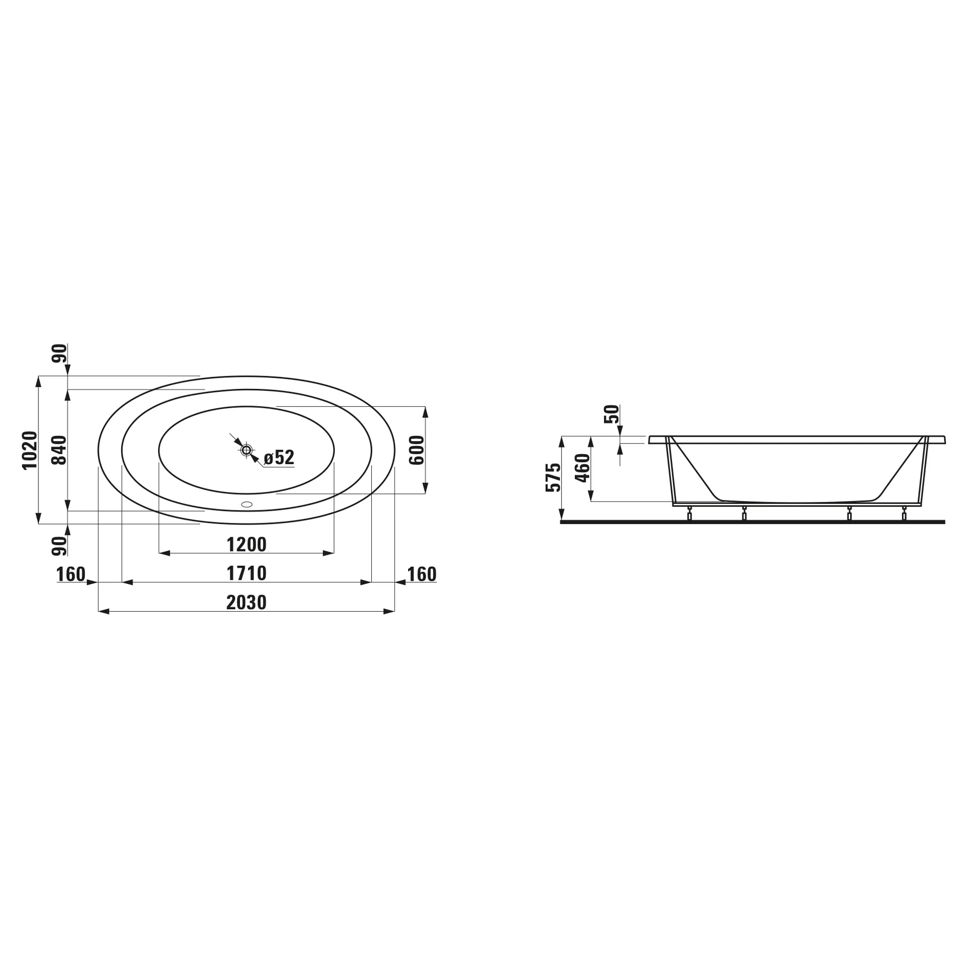 Laufen Badewanne „Ilbagnoalessi“ oval 2030 × 1020 mm