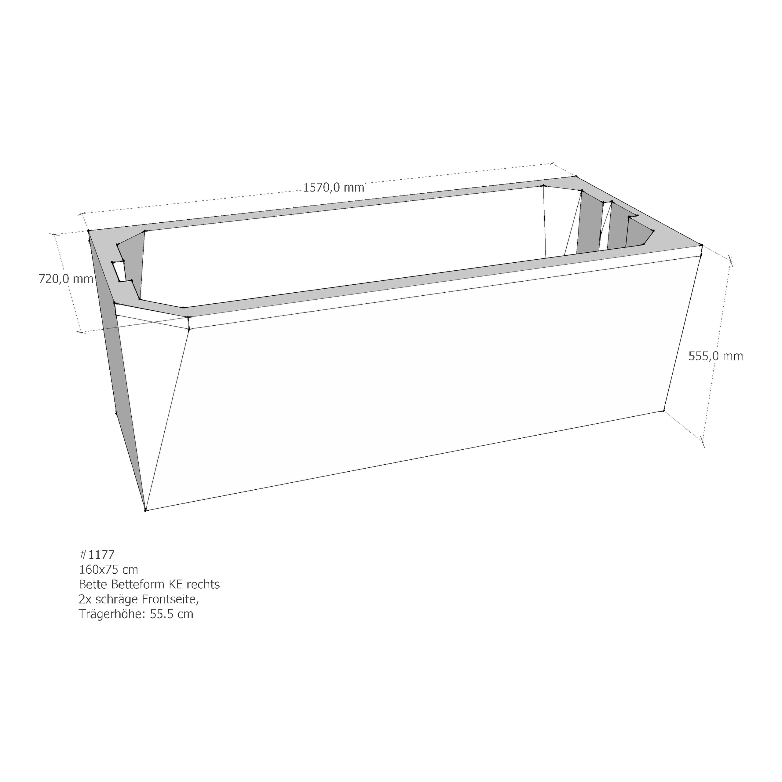 Badewannenträger für Bette BetteProfi-Form KE rechts 160 × 75 × 42 cm