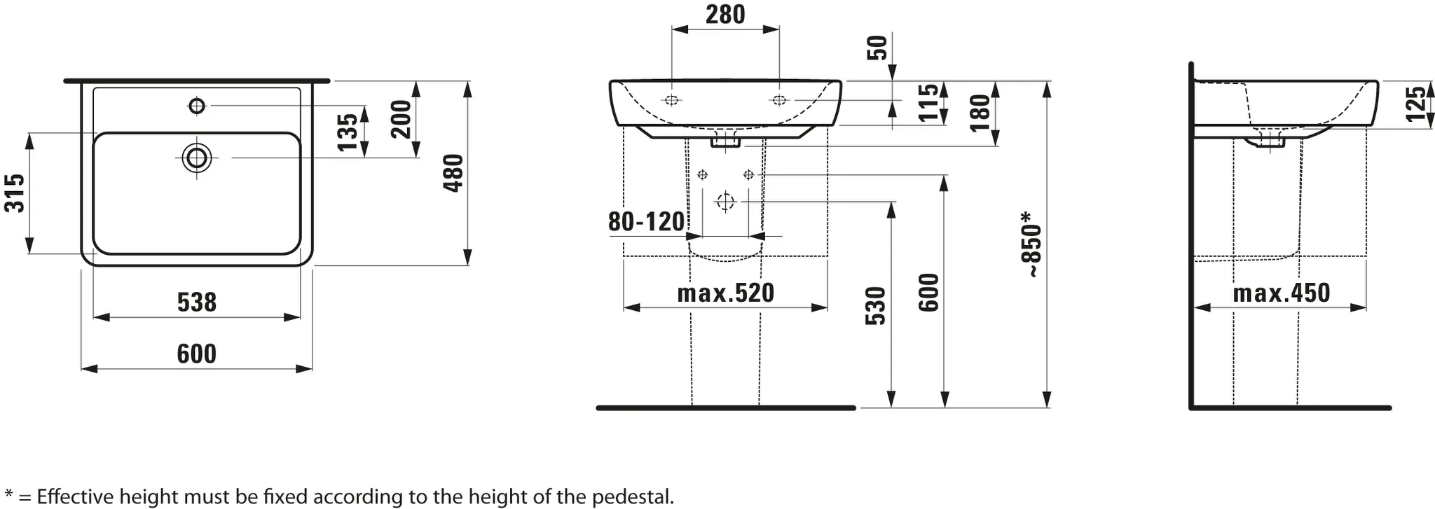 Waschtisch PRO A 480x600x180 1 Hahnloch mit Überlauf weiß Waschtisch PRO A 480x600x180 1 Hahnloch mit Überlauf weiß