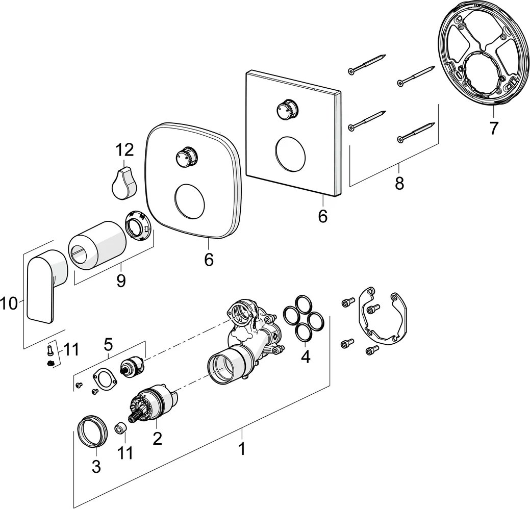 HansaSTELA Wannen- und Brausearmatur Einhebelmischer Fertigmontageset für Wanne/Brause HansaSTELA 8784 Rosette soft edge Chrom