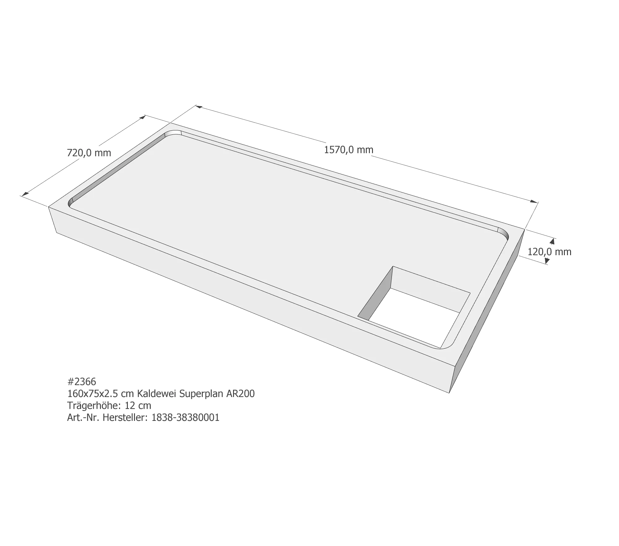 Duschwannenträger passend für Kaldewei Superplan 160 × 75 × 2,5 cm