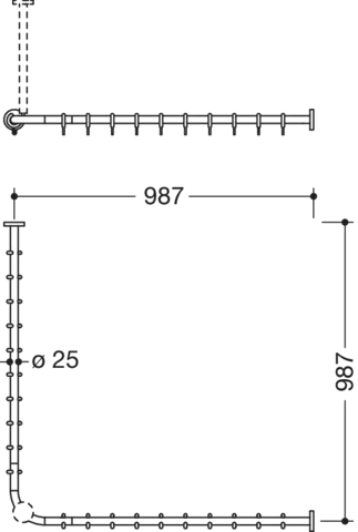 HEWI Duschvorhangstange „System 900“ 102,2 × 102,2 cm HEWI Duschvorhangstange „System 900“ 102,2 × 102,2 cm