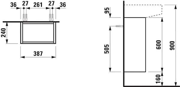 Laufen Waschtischunterbau „SONAR“ 240 × 600 × 385 mm Weiß matt, Anschlag links