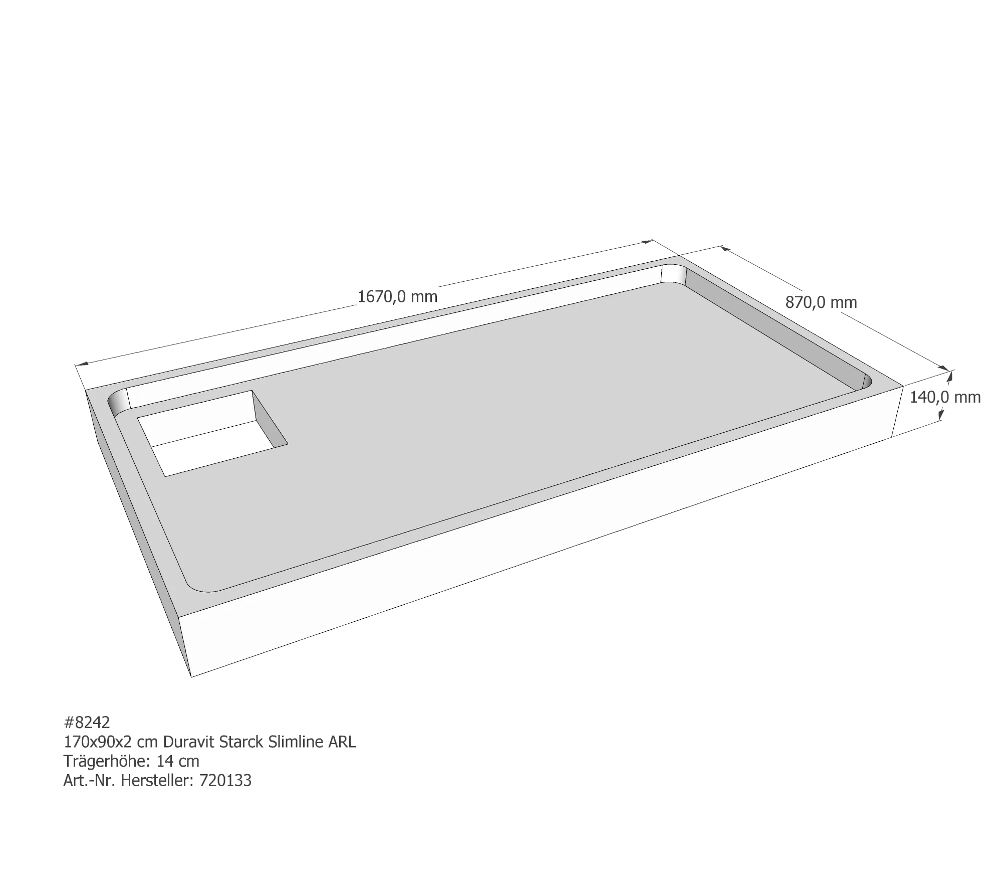 Duschwannenträger für Duravit Starck Slimline 170 × 90 × 2 cm
