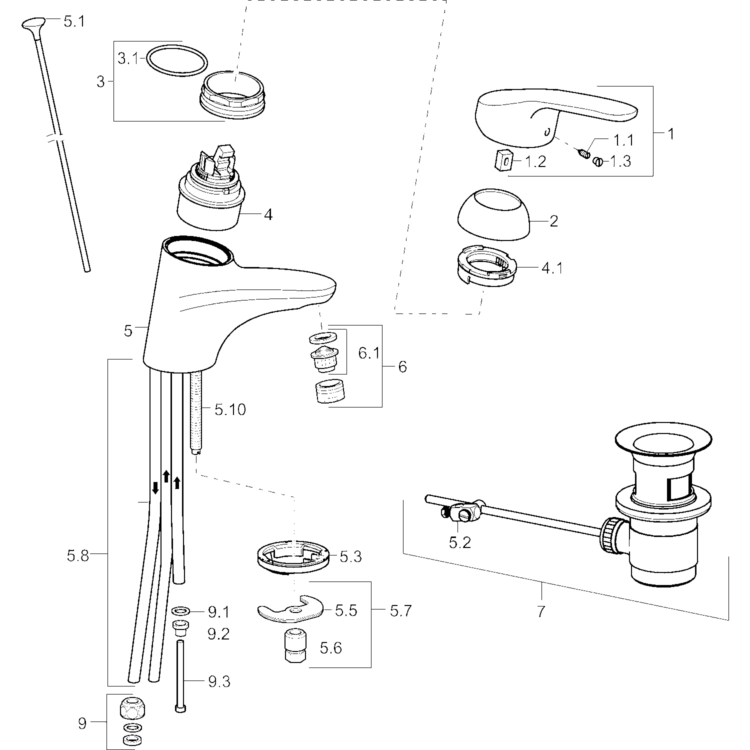 HA Einhebelmischer Waschtischbatterie HANSAMIX 0113 Kupferrohr Zugstangenablaufgarnitur Ausladung 141 mm DN15 Chrom