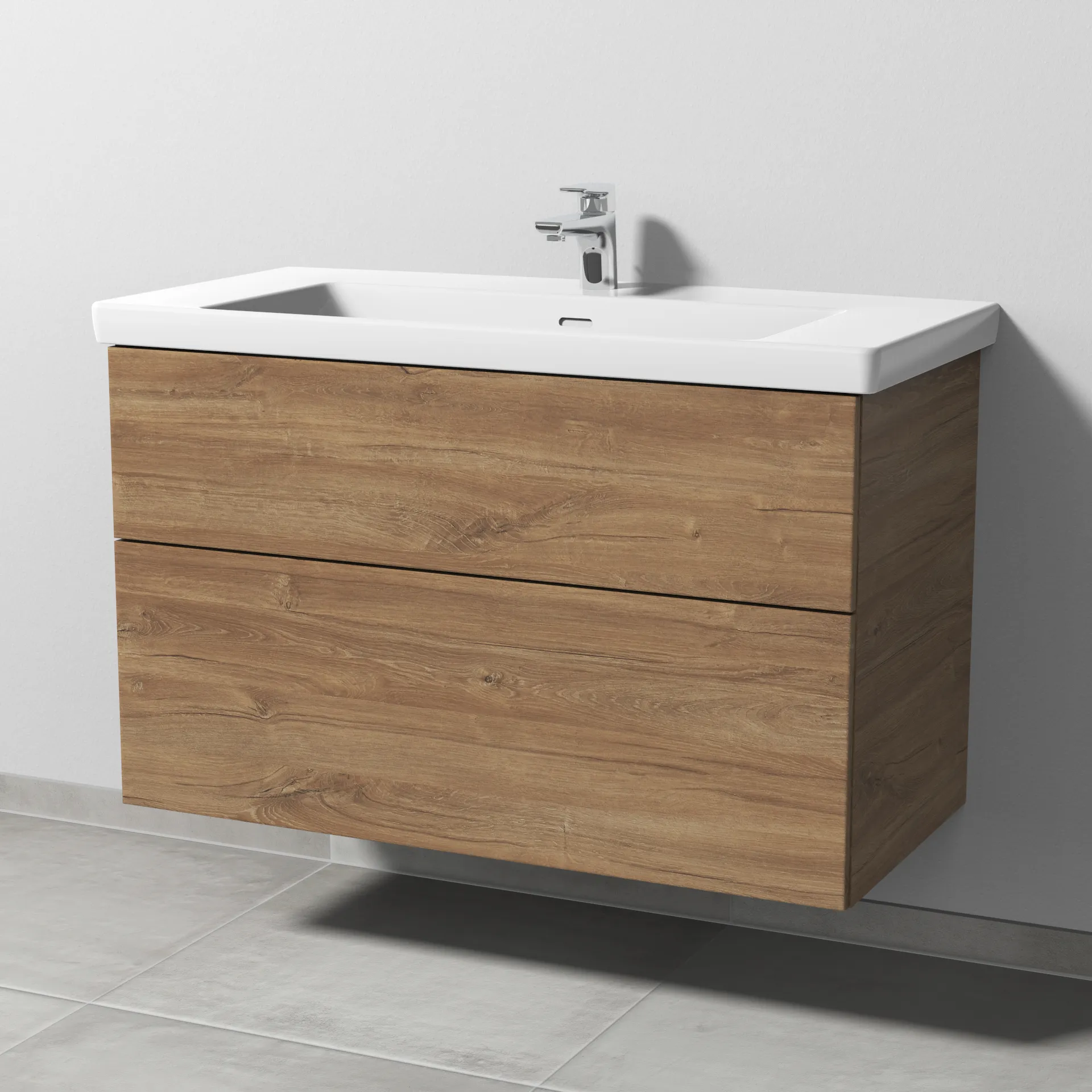 Sanipa Waschtischunterschrank „3way“ 955 × 588 × 462 mm in Eiche Kansas, Becken mittig Sanipa Waschtischunterschrank „3way“ 955 × 588 × 462 mm in Eiche Kansas, Becken mittig