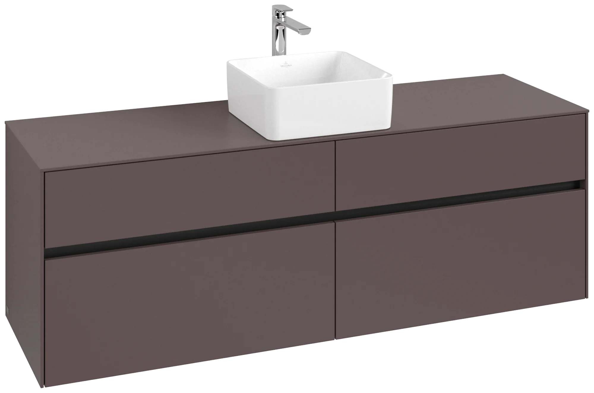 Villeroy & Boch Waschbeckenunterschrank Collaro C049B0, Eckig Dark Berry, 1600x500x548 mm, mit Beleuchtung und SoftClosing, Smarthome-fähig
