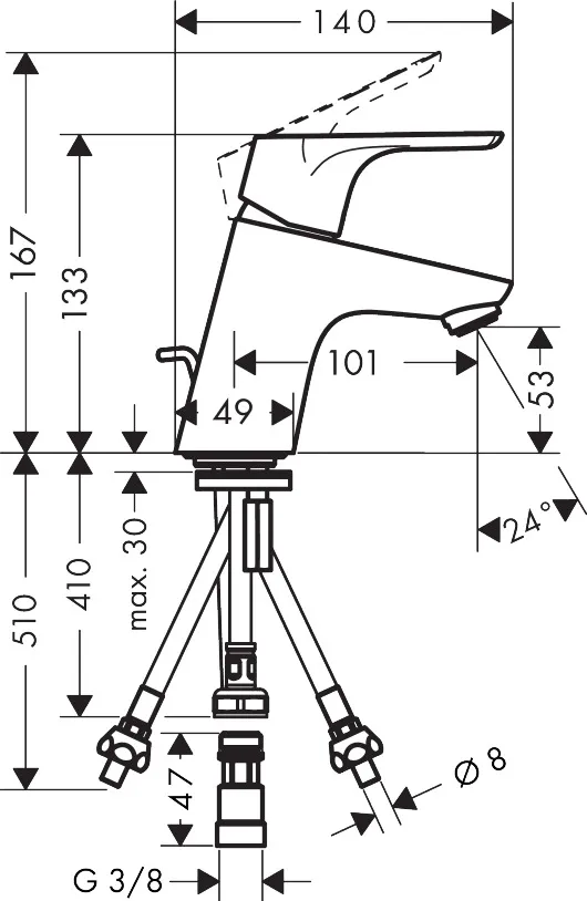 Waschtischmischer Focus 70 drucklos chrom
