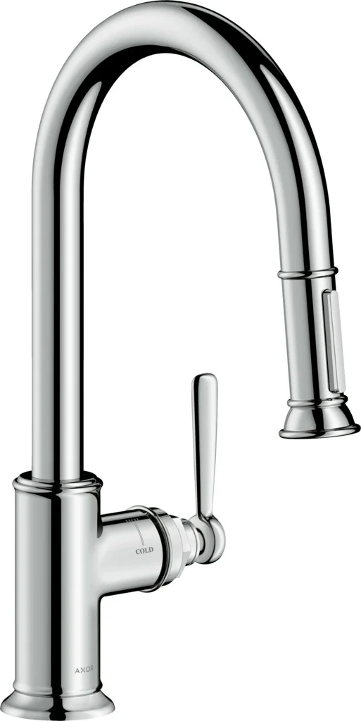 Hansgrohe AXOR Montreux Einhebel-Küchenmischer chrom mit Ausziehbrause, ComfortZone 180, Schwenkbereich 110° oder 150°, Laminarstrahl, arretierbarer Brausestrahl, MagFit magnetische Brausehalterung, Quick-Connect Schlauch, max. Durchflussmenge 9 l/min be