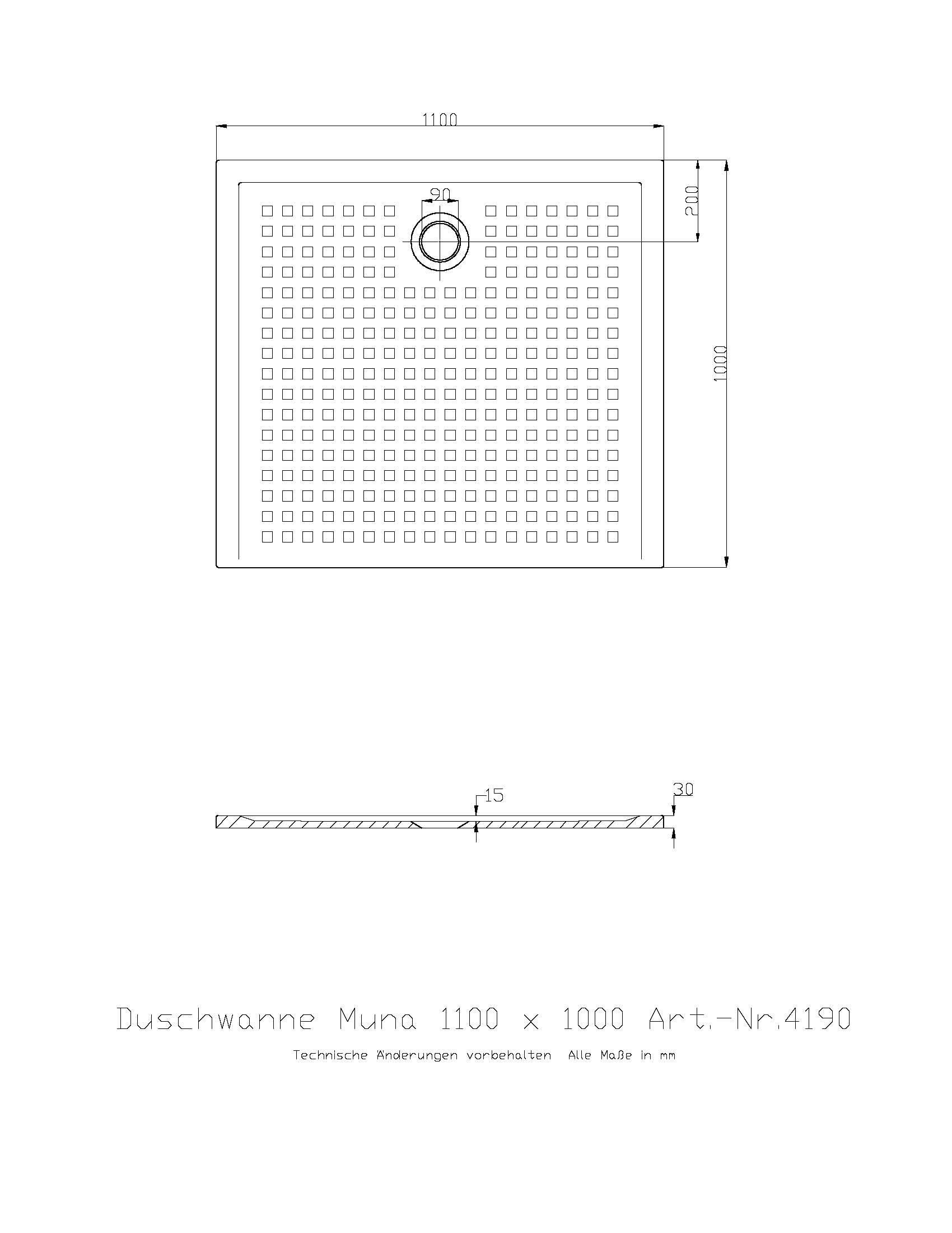 Duschwanne „Muna“ Rechteck 110 × 100 cm in Weiß