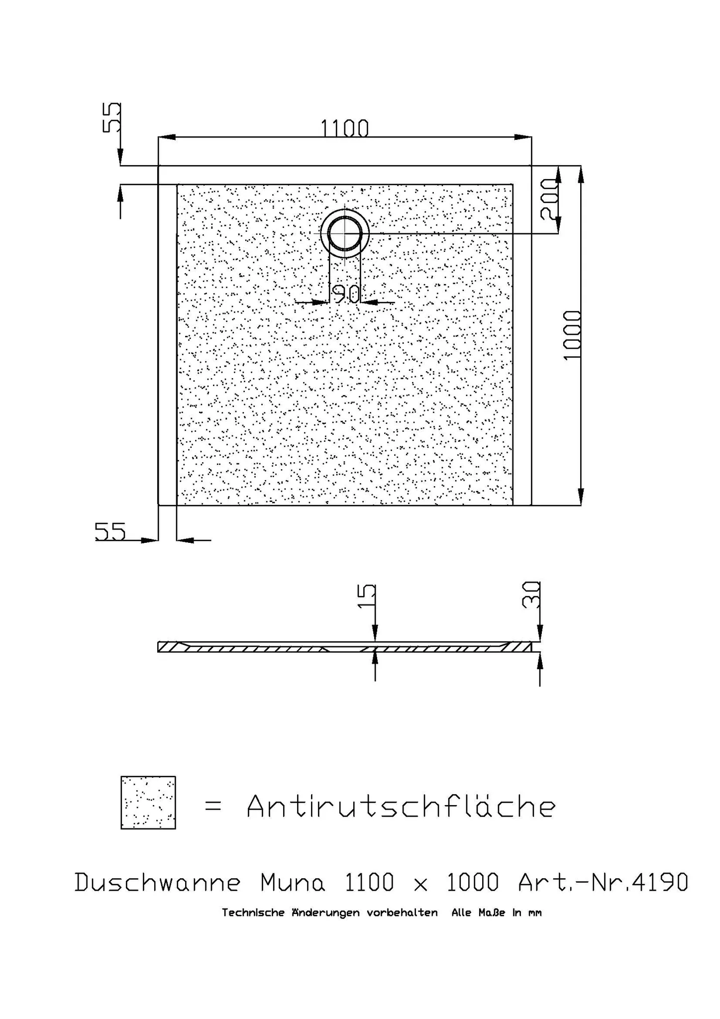 Hoesch Muna Duschwanne Mineralguss Solique, Weiß, 1100x1000x30mm Hoesch Muna Duschwanne Mineralguss Solique, Weiß, 1100x1000x30mm