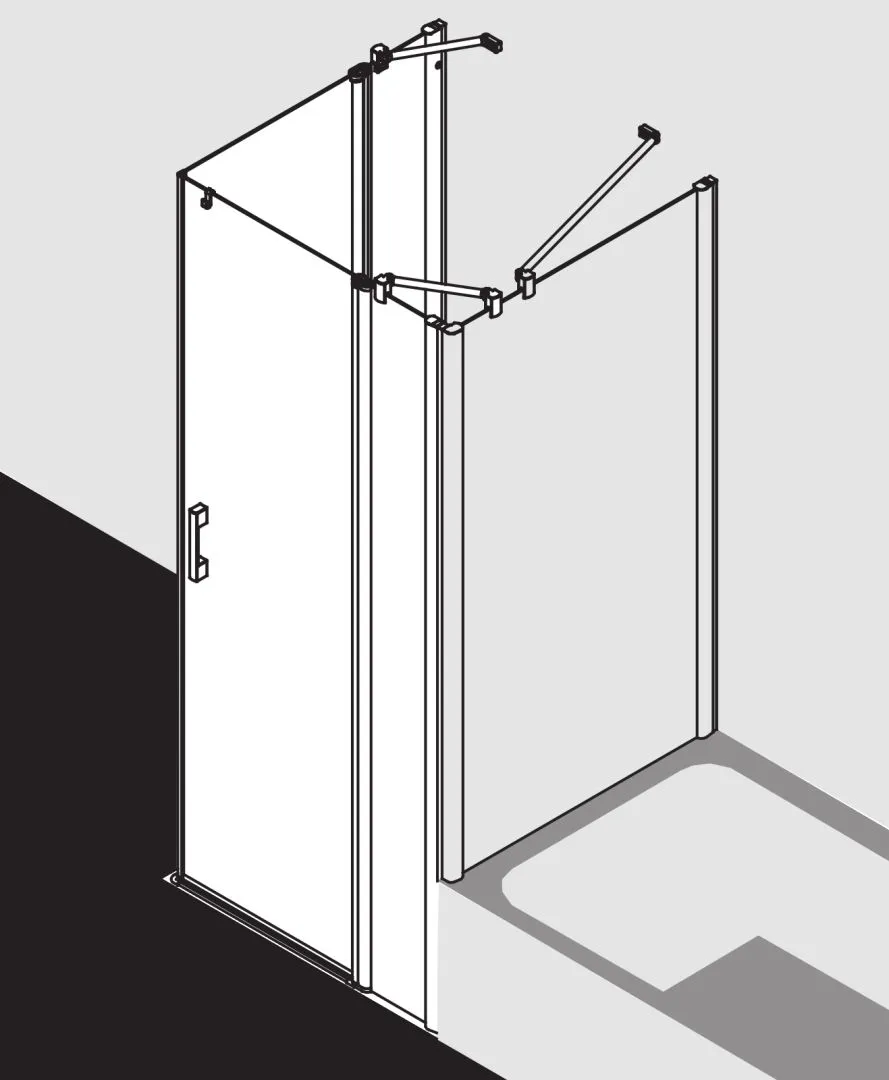 Kermi Duschtür Eckeinstieg 2-teilig Pendeltüren mit Festfeldern Halbteil links „PEGA“ Glas Klar, Profile Silber Hochglanz, BV: 715 - 740 mm GAK: 700 - 725 mm WE: 725 - 750 mm H: 1850 mm