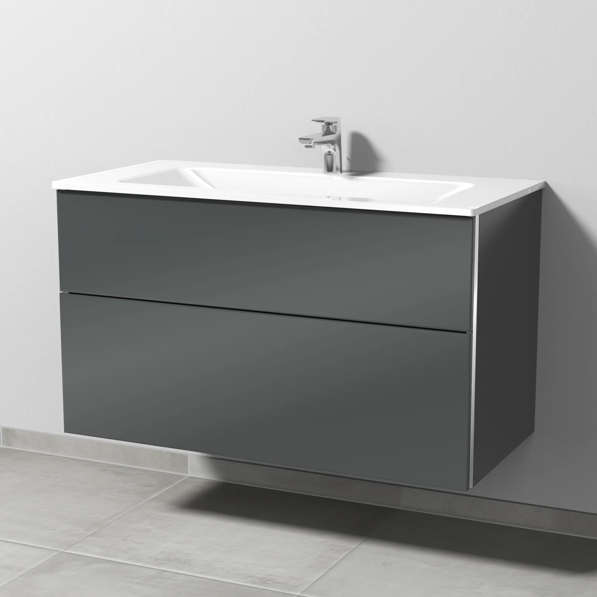 Sanipa Glas-Waschtisch-Waschtischunterschrank mit Waschtischunterschrank „3way“ 1000 × 582 × 487 mm in Anthrazit (glanz), mit Hahnlochbohrung Sanipa Glas-Waschtisch-Waschtischunterschrank mit Waschtischunterschrank „3way“ 1000 × 582 × 487 mm in Anthrazit (glanz), mit Hahnlochbohrung