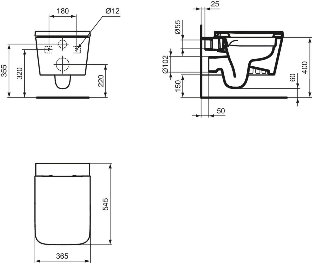 WC-Paket Blend Cube WC Randlos mit WC-Sitz Softclosing 365x540x375mm Weiß