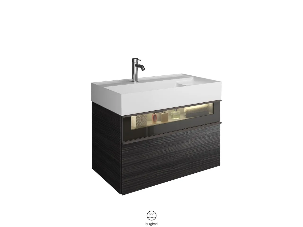 burgbad Yumo Mi-Waschtisch inkl. WTU (SFMX082), Mineralguss, 470x815x610, PG1