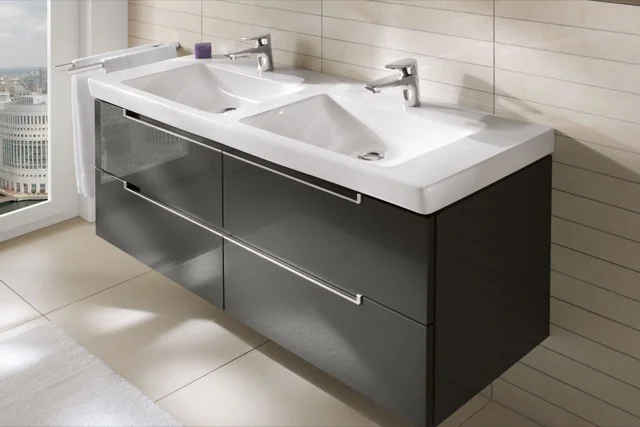 Villeroy & Boch Schrank-Doppelwaschtisch Subway 2.0, weiß Alpin, 1300 x 470 x 150 mm, mit Überlauf Villeroy & Boch Schrank-Doppelwaschtisch Subway 2.0, weiß Alpin, 1300 x 470 x 150 mm, mit Überlauf