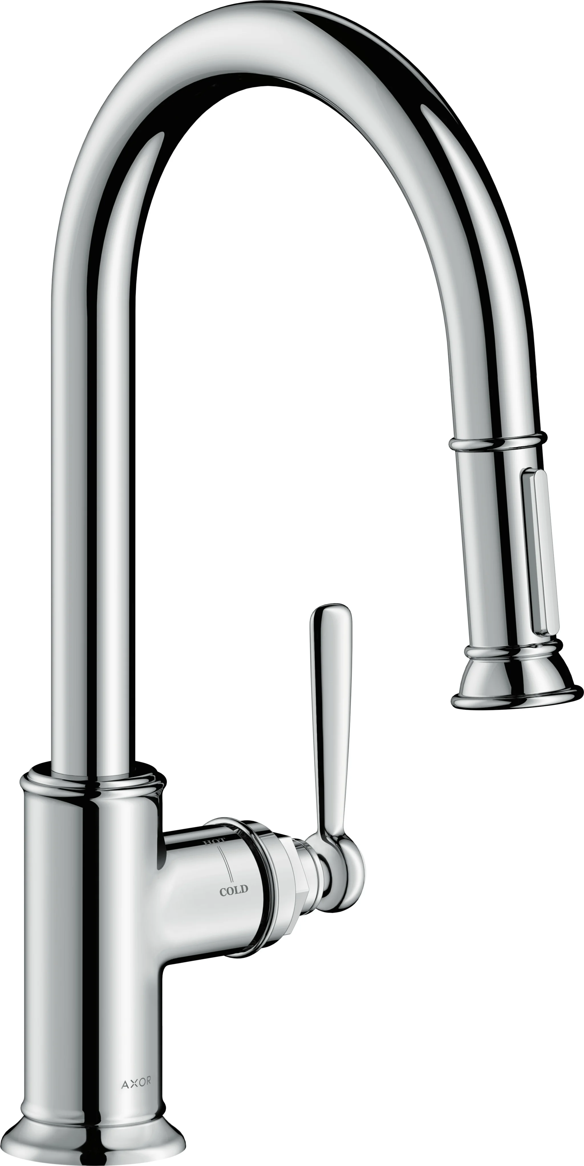 Hansgrohe AXOR Montreux Einhebel-Küchenmischer chrom mit Ausziehbrause, ComfortZone 180, Schwenkbereich 110° oder 150°, Laminarstrahl, arretierbarer Brausestrahl, MagFit magnetische Brausehalterung, Quick-Connect Schlauch, max. Durchflussmenge 9 l/min be