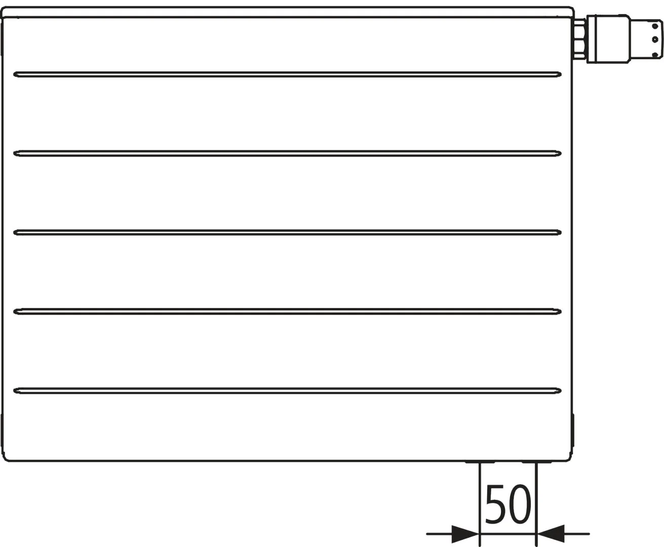 Flachheizkörper therm-x2 Line-V Typ 10, HxLxT: 305x1005x63 mm, Farbe: Weiß RAL 9016 seidenglanz, Ventilposition: links, 10 bar, Abdeckung: ohne, Wärmeleistung 75/65-20: 289 Watt, Bohrkonsole